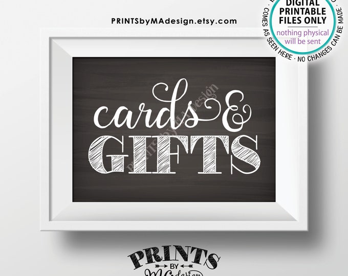 Cards and Gifts Sign, Cards & Gifts Sign, Wedding Anniversary Birthday Pary Retirement Graduation, PRINTABLE 5x7” Chalkboard Style Sign <ID>