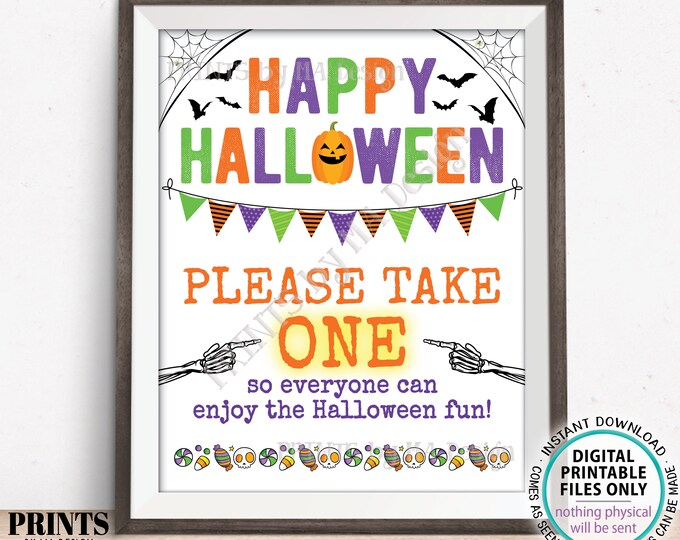 Please Take One Treat Sign, Happy Halloween Trick-Or-Treat Sign, Passing Out Candy, Please Take a Treat, PRINTABLE 8.5x11” Sign <ID>