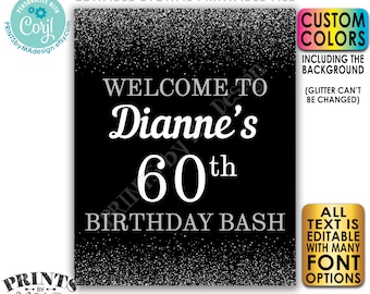 Editable Birthday Bash Sign, Welcome to the Birthday Party Decoration, PRINTABLE 8x10/16x20” Silver Glitter Sign <Edit Yourself w/Corjl>