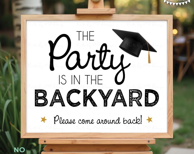 Graduation Party is in the Backyard Sign, Please Come Around Back, Grad Celebration is in Back Yard, PRINTABLE 8x10/16x20” Sign <ID>