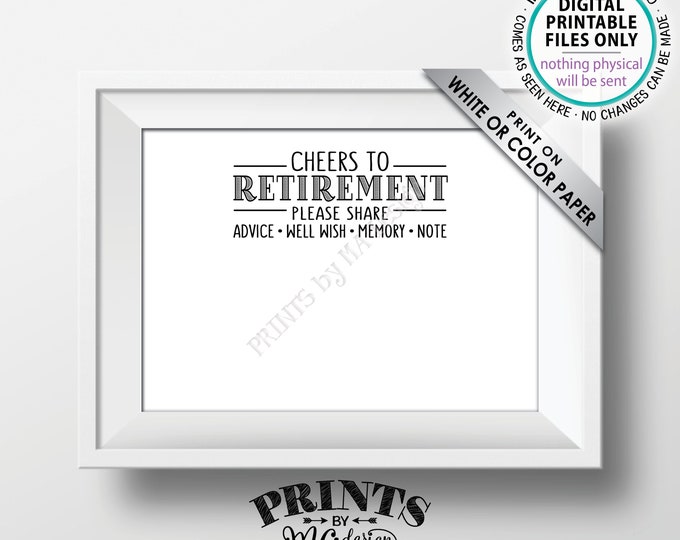 Retirement Wishes Cards, Cheers to Retirement, Memory, Advice, Well Wishes, Retirement Party Activity, PRINTABLE 5x7" Well Wishes Card <ID>