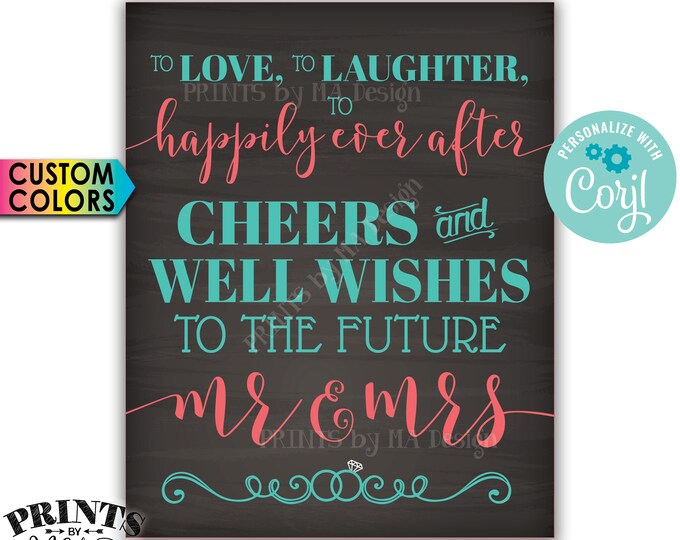 Cheers and Well Wishes to the Future Mrs & Mrs, Love Laughter Happily Ever After, PRINTABLE 16x20” Sign <Edit Colors Yourself with Corjl>
