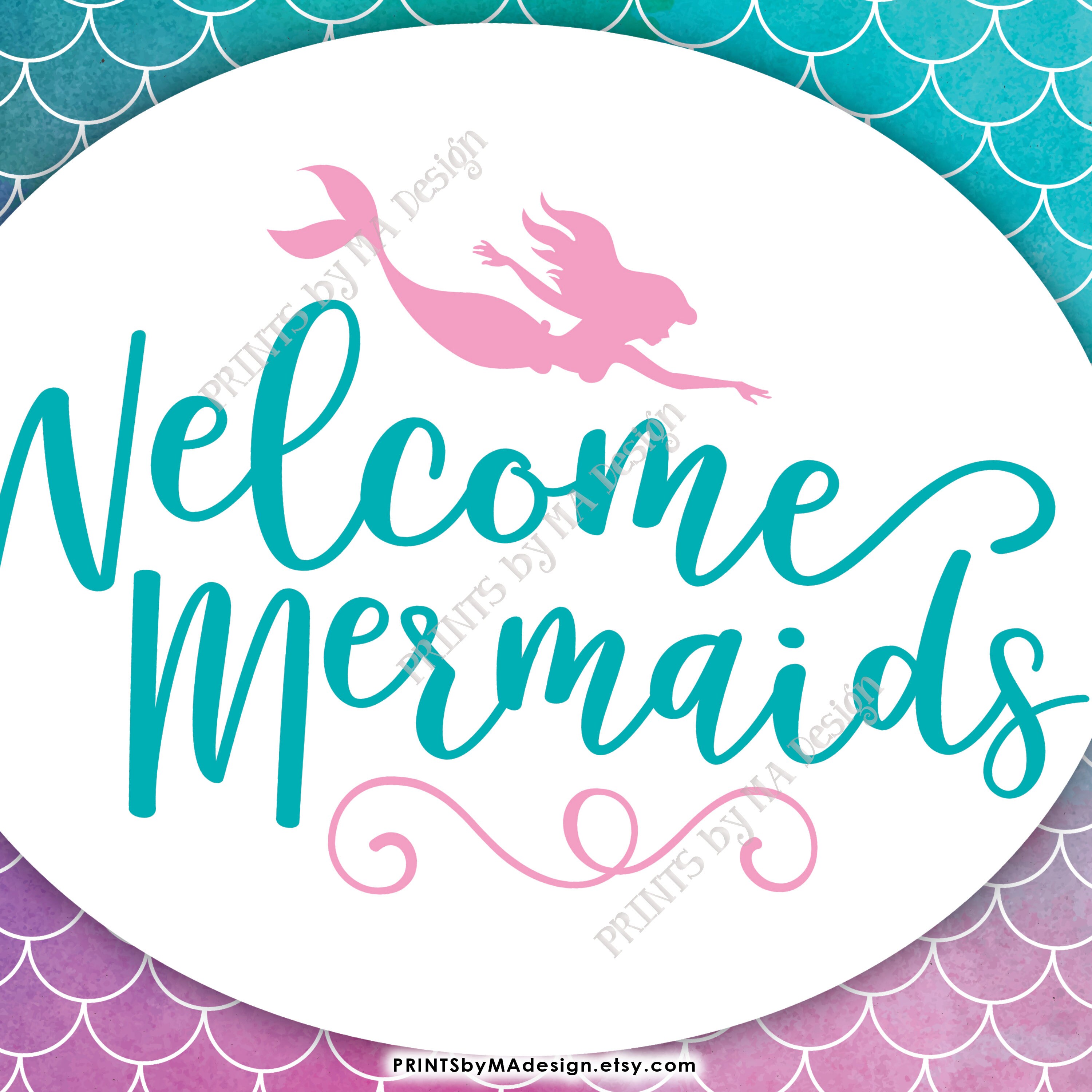Mermaid Party Sign, Mermaid Birthday Party, Birthday Mermaids