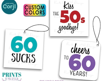 60th Birthday Party Signs for a Candy Bar, Sucks Blows Rocks, Custom 3" Cards, Digital PRINTABLE 8.5x11" File <Edit Yourself with Corjl>