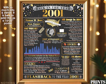 Back in the Year 2001 Poster Board, Remember 2001 Sign, Flashback to 2001 USA History from 2001, PRINTABLE 16x20” Sign <ID>