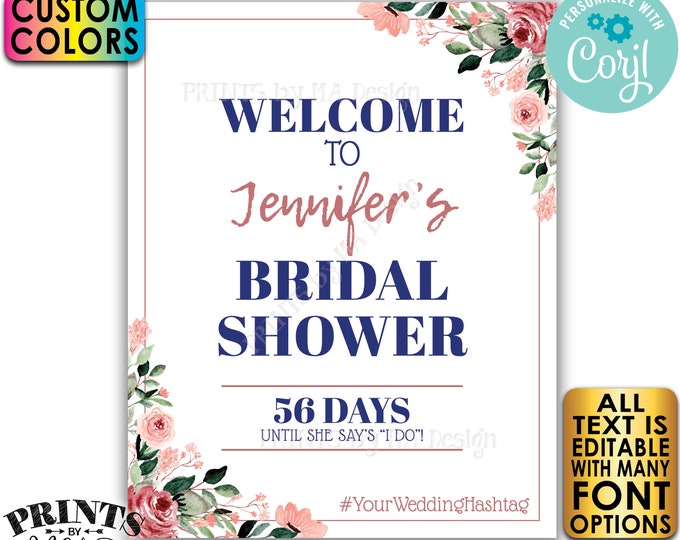 Bridal Shower Sign, Welcome to the Bridal Shower, Custom PRINTABLE 16x20” Floral Sign, Editable Template <Edit Yourself w/Corjl>