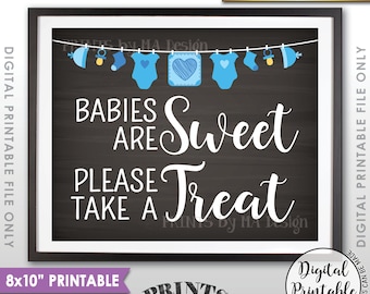 Babies are Sweet Please Take a Treat, Sweet Treats Baby Shower Sign, Boy, Blue Clothesline, PRINTABLE 8x10” Chalkboard Style Sign <ID>