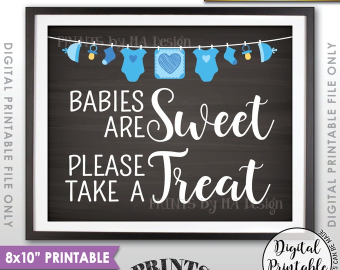 Babies are Sweet Please Take a Treat, Sweet Treats Baby Shower Sign, Boy, Blue Clothesline, PRINTABLE 8x10” Chalkboard Style Sign <ID>