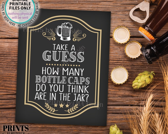 Guessing Game, Guess the Number of Bottle Caps, Guess How Many Guessing Game, Mug of Beer Themed Birthday, PRINTABLE 8x10” Sign <ID>