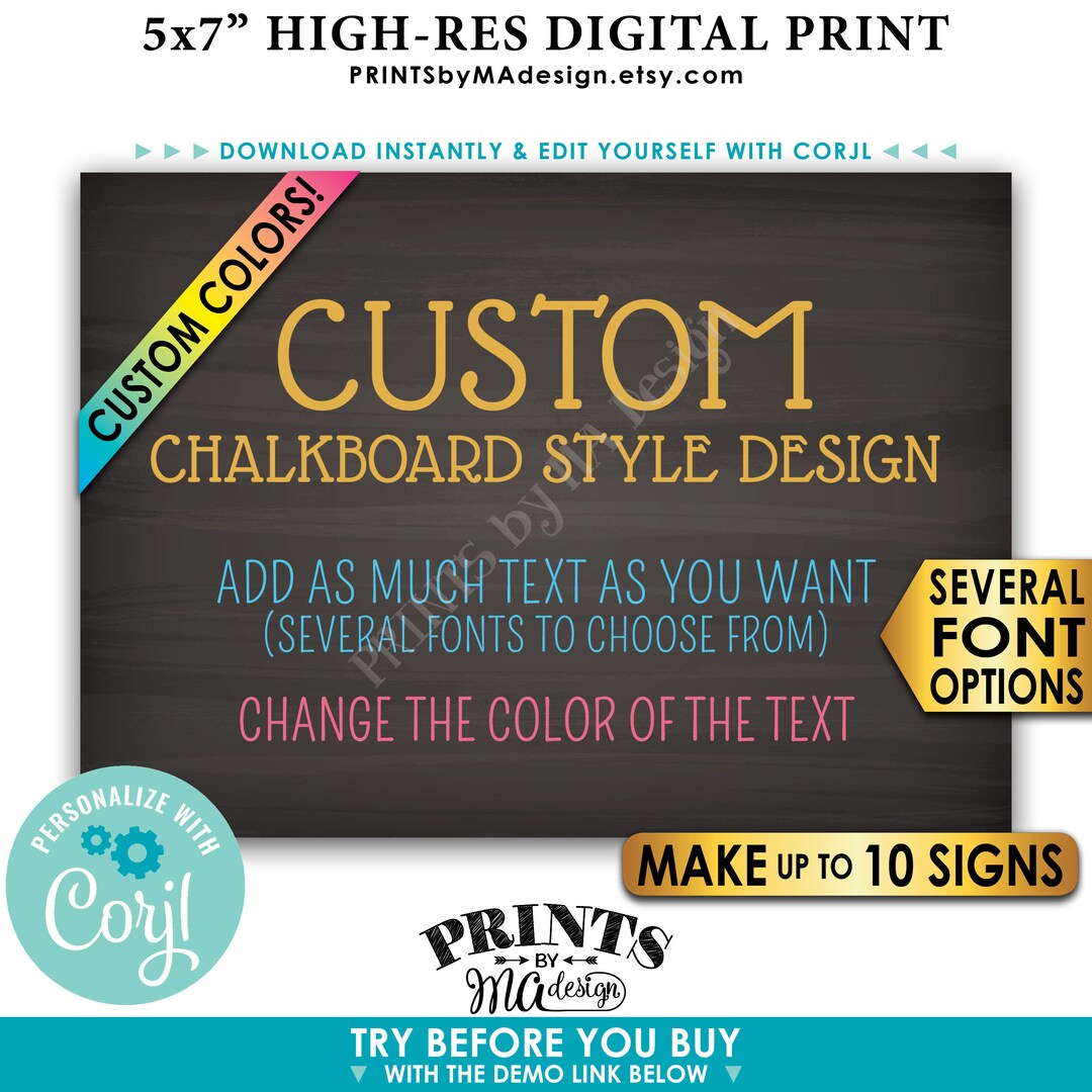 Custom 5x7 Landscape Sign, Choose Your Text, Change Colors, up to 10 ...