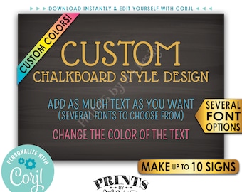 Custom 5x7 Landscape Sign, Choose Your Text, Change Colors, Up to 10 PRINTABLE 5x7” Chalkboard Style Signs <Edit Yourself with Corjl>