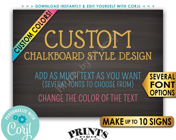 Custom 5x7 Landscape Sign, Choose Your Text, Change Colors, Up to 10 PRINTABLE 5x7” Chalkboard Style Signs <Edit Yourself with Corjl>