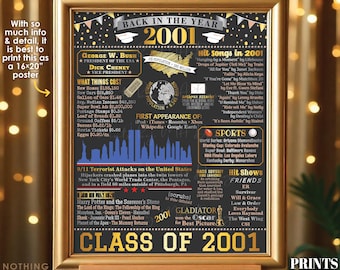 Class of 2001 Reunion Decoration, Back in the Year 2001 Poster Board, Flashback to 2001 High School Reunion, PRINTABLE 16x20” Sign <ID>