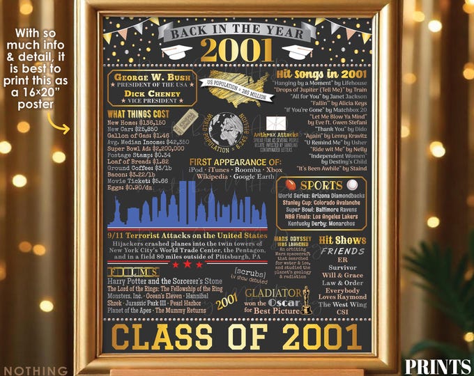 Class of 2001 Reunion Decoration, Back in the Year 2001 Poster Board, Flashback to 2001 High School Reunion, PRINTABLE 16x20” Sign <ID>