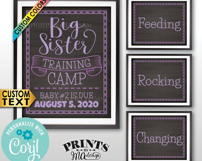 Big Sister Training Camp Pregnancy Announcement, Editable PRINTABLE 8x10/16x20” Chalkboard Style Signs <Edit Yourself with Corjl>