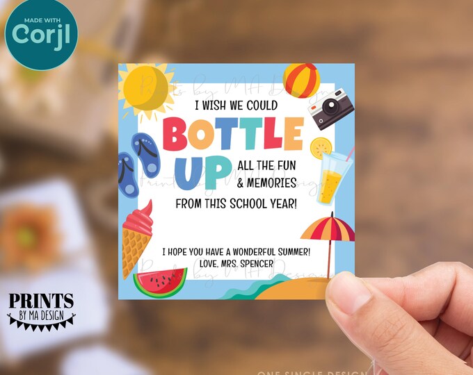 Water Bottle Gift Tags, Bottle Up a Great School Year, Gift Idea, 3" Cards on a Digital PRINTABLE 8.5x11" File <Edit Yourself w/Corjl>