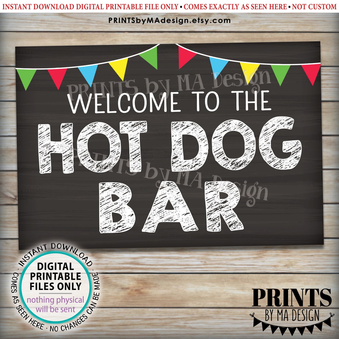 Hot Dog Bar Sign Backyard Barbeque BBQ PRINTABLE 24x36 - Etsy