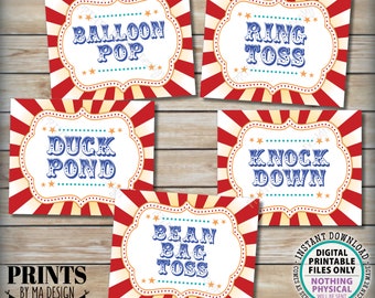 Carnival Games Signs, Carnival Theme Party, Ring Toss Balloon Pop Knock Down Duck Pond Bean Bag, Circus, PRINTABLE 8x10/16x20” Signs <ID>