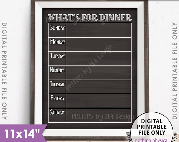 What's for Dinner Menu Sign, Dinner Kitchen Sign, Daily Dinner Sign, Daily Menu Board, 11x14” Chalkboard Style PRINTABLE Instant Download