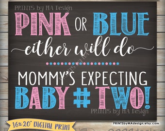 Pink or Blue Either Will Do Second Child Sign, Baby Number 2 Announcement Photo Prop, Baby #2, 16x20" Instant Download Digital Printable