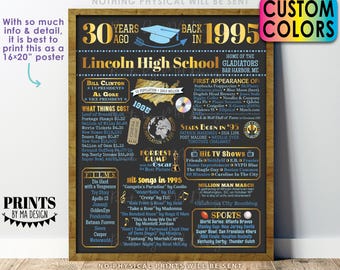 30th High School Reunion Decoration, Back in the Year 1995 Poster Board, Class of 1995 Graduated 30 Years Ago, Custom PRINTABLE 16x20” Sign