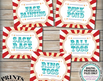 Carnival Games Signs, Circus Activities, Ball & Ring Toss, Sack Race, Duck Pond, Face Painting, Teal PRINTABLE 8x10/16x20” Party Signs <ID>