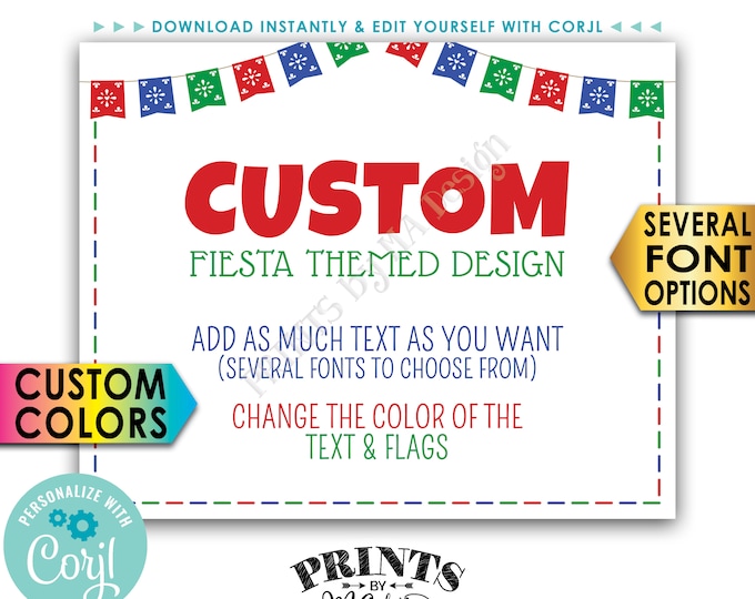 Custom Fiesta Themed Poster, Choose Your Text & Colors, PRINTABLE 8x10/16x20” Landscape Sign <Edit Yourself with Corjl>