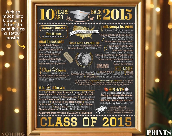 10th High School Reunion Decoration, Class of 2015 Graduated 10 Years Ago, Back in the Year 2015 Poster Board, PRINTABLE 16x20” Sign <ID>
