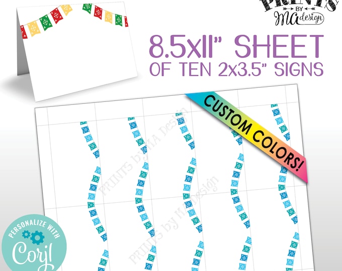 Fiesta Place Cards, Cinco de Mayo Food Labels, Blank 2x3.5" Tags on PRINTABLE 8.5x11” Sheet <Edit Colors Yourself with Corjl>