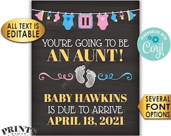 Aunt and Uncle Pregnancy Announcement, You're Going to be an Aunt or Uncle, PRINTABLE Chalkboard Style Sign <Edit Yourself with Corjl>