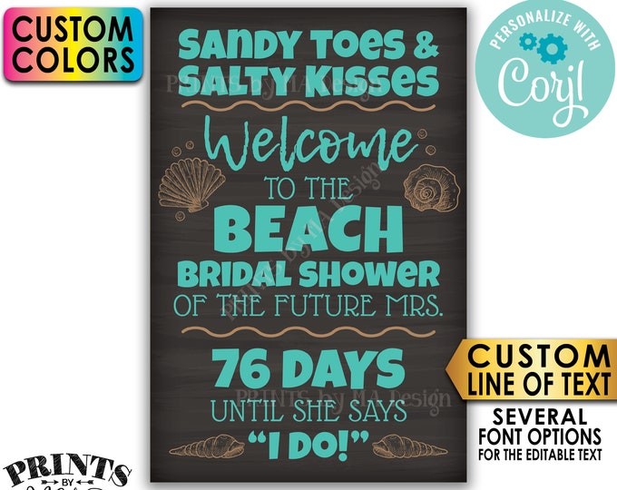 Beach Bridal Shower Sign, Wedding Countdown Welcome Poster, Wedding Shower, PRINTABLE 24x36” Chalkboard Style Sign <Edit Yourself w/Corjl>