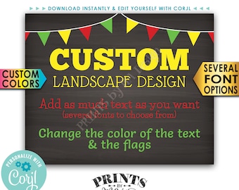 Custom Poster with Flags, Choose Your Text & Colors, PRINTABLE 8x10/16x20” Chalkboard Style Landscape Sign <Edit Yourself with Corjl>