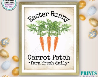 Easter Bunny Carrot Patch Sign, Cute Easter Decoration, PRINTABLE 8x10/16x20” Easter Sign, Carrot Illustration, Old Newsprint <ID>