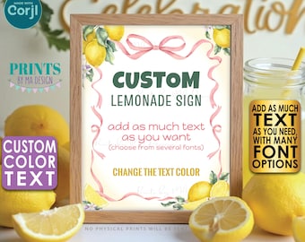 Custom Lemon Sign, Choose Your Text, Lemonade Bar, One PRINTABLE 8x10/16x20” Portrait Sign <Edit Yourself w/Corjl>