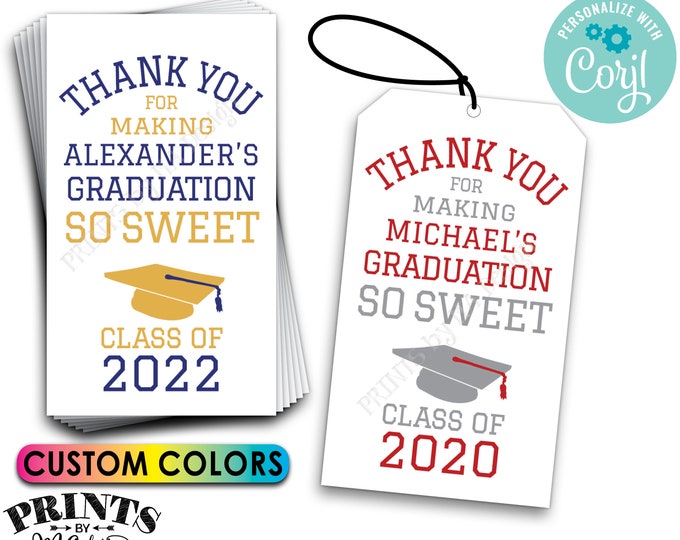 Graduation Party Favor Labels, Graduation is Sweet Treat Goodie Bag Tags or Cards, PRINTABLE 8.5x11" Digital File <Edit Yourself with Corjl>