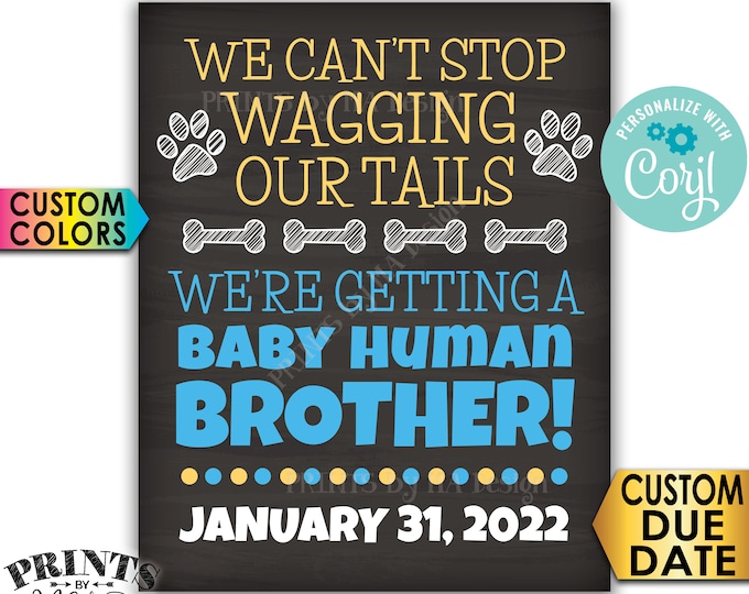 Dog Gender Reveal, We're Getting a Baby Human Brother, PRINTABLE Chalkboard Style Pregnancy Announcement Sign <Edit Yourself with Corjl>