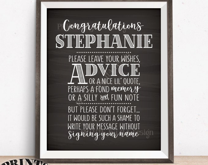 Graduate Advice Sign, Please leave your Advice, Wish, Memory, Message, Graduation Party, PRINTABLE 8x10” Chalkboard Style Grad Party Decor