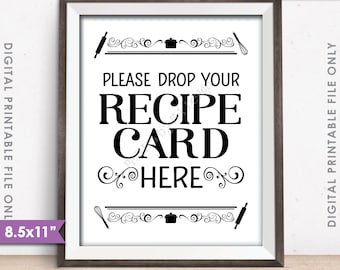 Drop your Recipe Card Here Sign, Recipe Card Drop-off, Wedding Shower, Bridal Shower, 8.5x11" Instant Download Digital Printable File