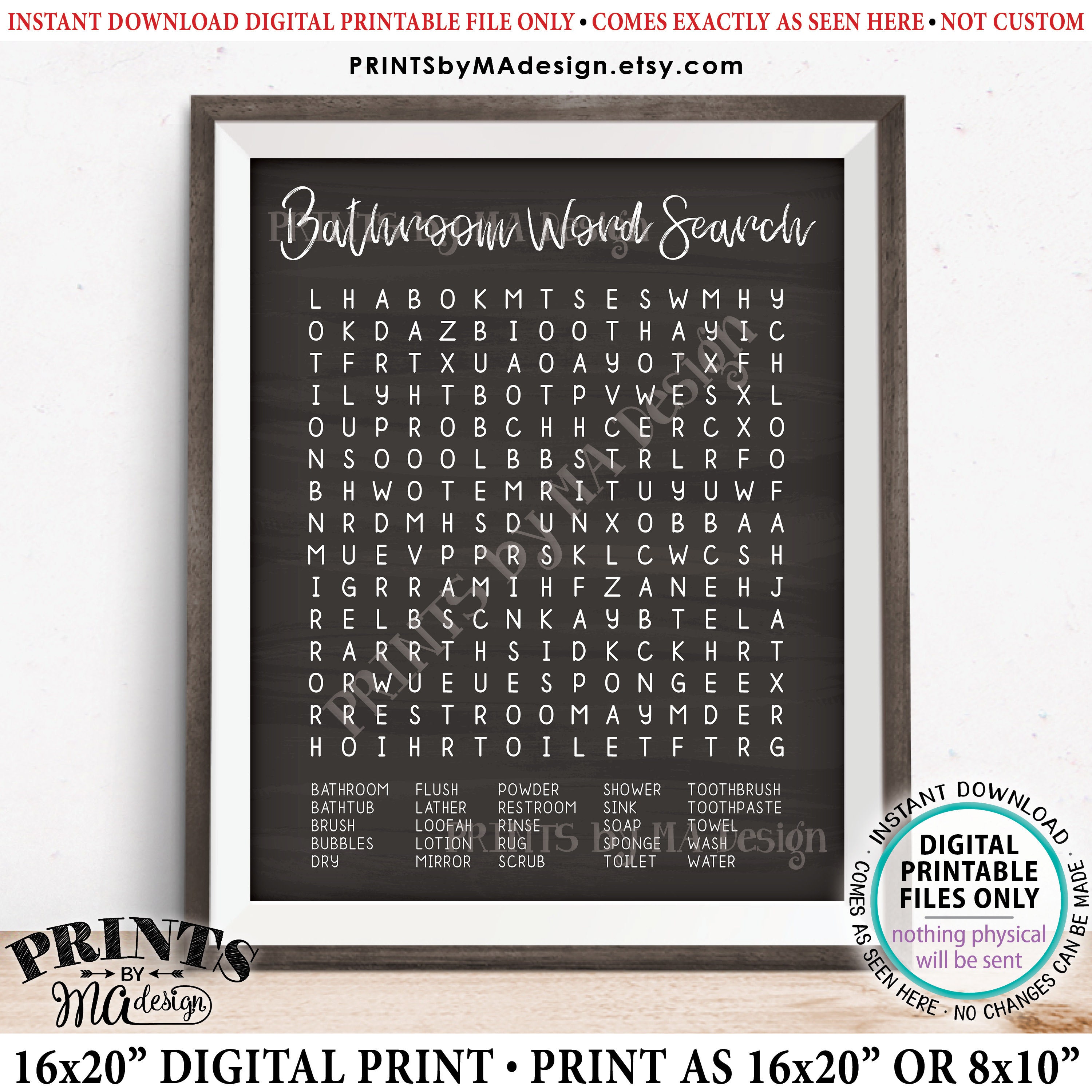 Bathroom Word Search, Fun Bathroom Puzzle Housewarming Gift, PRINTABLE ...
