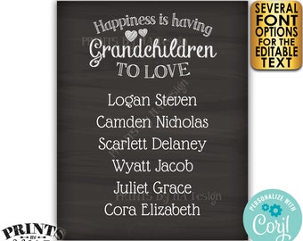 Grandchildren Sign with Names of Grandkids, Grandparents Gift, PRINTABLE 8x10/16x20” Chalkboard Style Sign <Edit Yourself with Corjl>