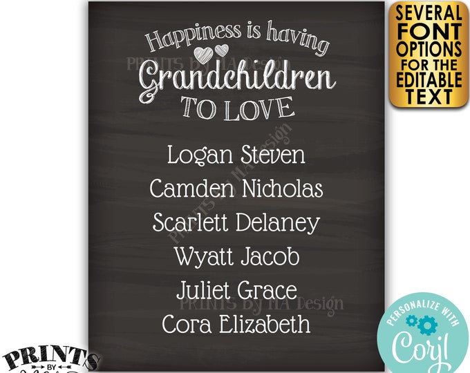 Grandchildren Sign with Names of Grandkids, Grandparents Gift, PRINTABLE 8x10/16x20” Chalkboard Style Sign <Edit Yourself with Corjl>