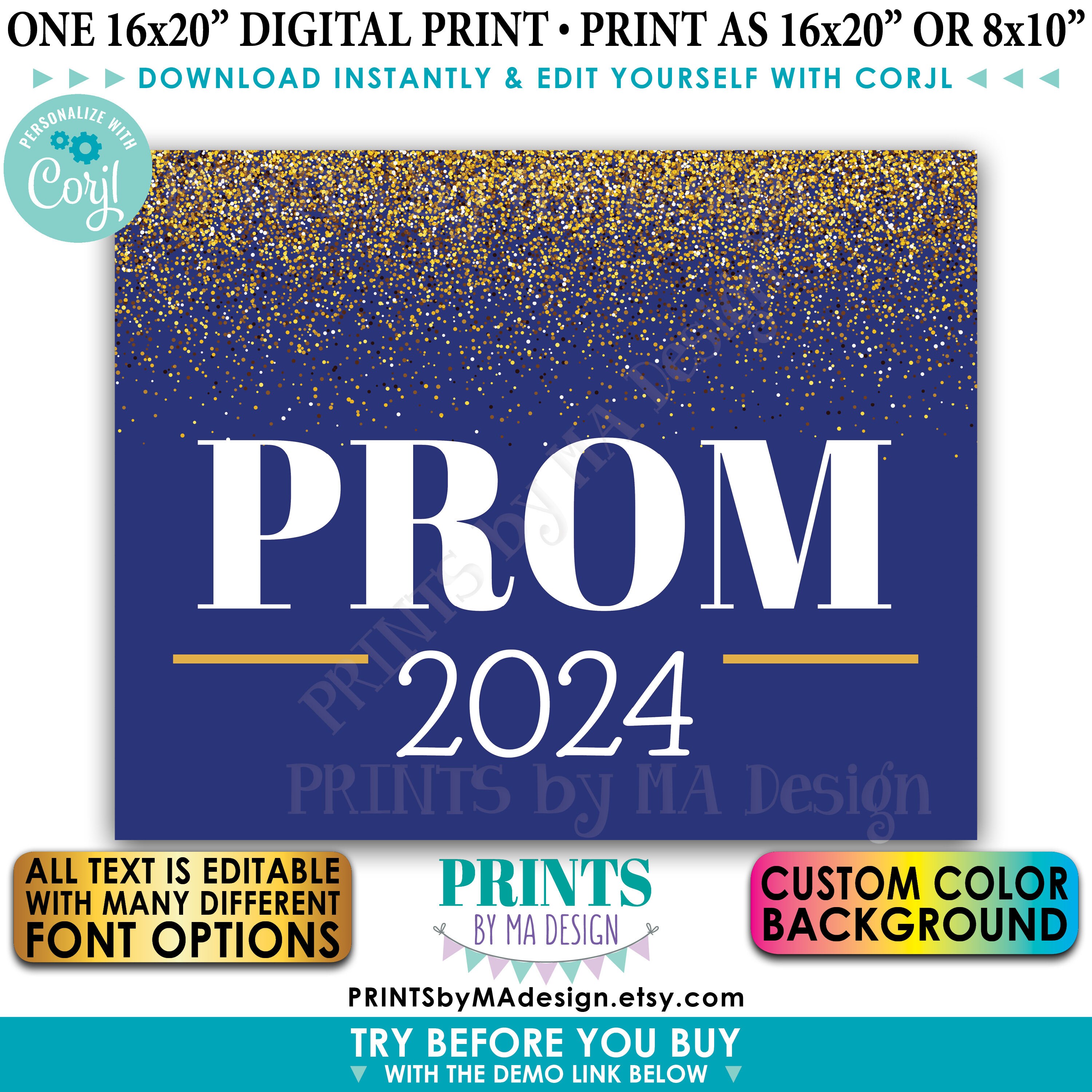Prom Sign, High School Prom Decorations, Custom Text & Background Color