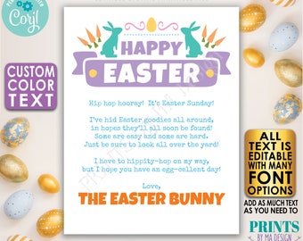 Editable Letter from Easter Bunny, One PRINTABLE 8.5x11” Portrait Digital File, Custom Text and Text Colors <Edit Yourself w/Corjl>