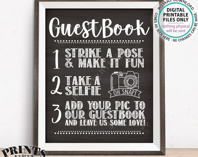 Guestbook Photo Sign, Selfie Sign, Wedding Guest Book Photo Wedding Sign, Share Photos, PRINTABLE 8x10/16x20” Chalkboard Style Sign <ID>