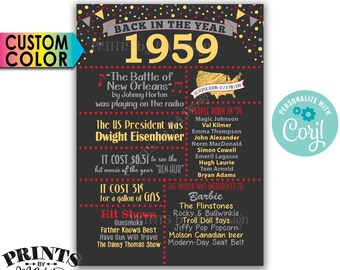 Back in 1959 Flashback Card or Sign, Remember 1959, Birthday Anniversary Reunion, PRINTABLE 5x7” 1959 Sign <Edit Colors Yourself with Corjl>