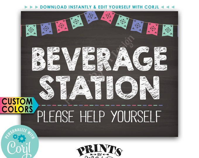 Beverage Station Sign, Please Help Yourself to a Drink, PRINTABLE 8x10” Chalkboard Style Beverage Sign <Edit Colors Yourself with Corjl>