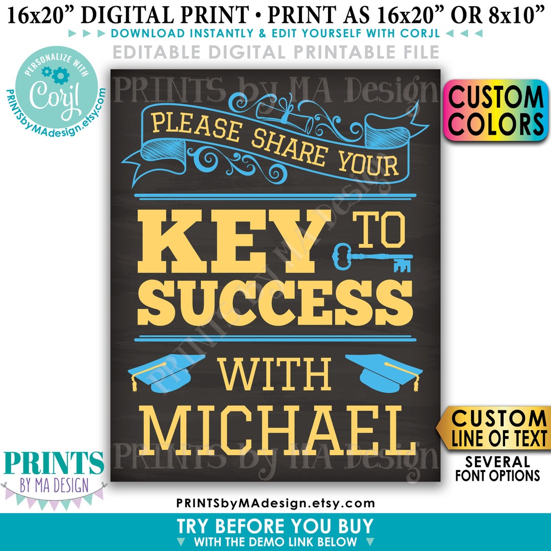 Please Share Your Key to Success Graduation Advice Sign, Editable PRINTABLE 8x10/16x20 ...