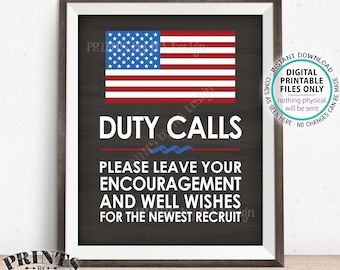 Military Party Sign, Leave your Encouragement & Well Wishes, US Military Boot Camp Party, PRINTABLE 8x10/16x20” Chalkboard Style Sign <ID>