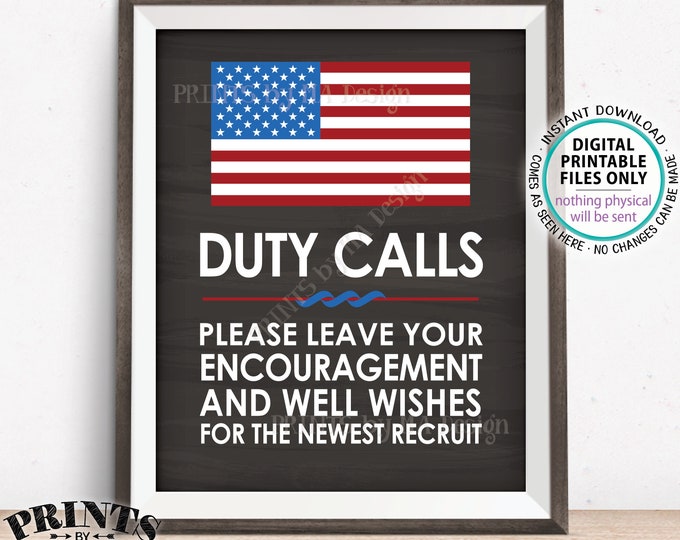 Military Party Sign, Leave your Encouragement & Well Wishes, US Military Boot Camp Party, PRINTABLE 8x10/16x20” Chalkboard Style Sign <ID>