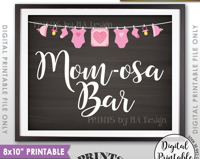 Mimosa Bar Sign, MOMosa Sign, Make a Mimosa Drink, Mom-osa Sign, Pink Clothesline, Instant Download 8x10” Chalkboard Style Printable